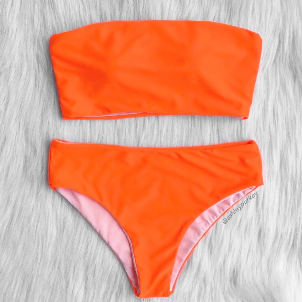 ❤️SALE❤️ Bright orange bandeau high rise bikini